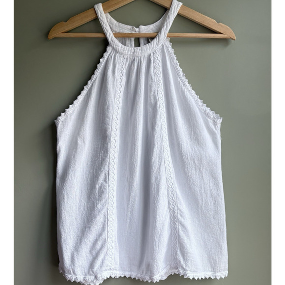 Blanco by Nature S White Cotton Halter Top Crochet Embroidered Boho Festival - Picture 1 of 13